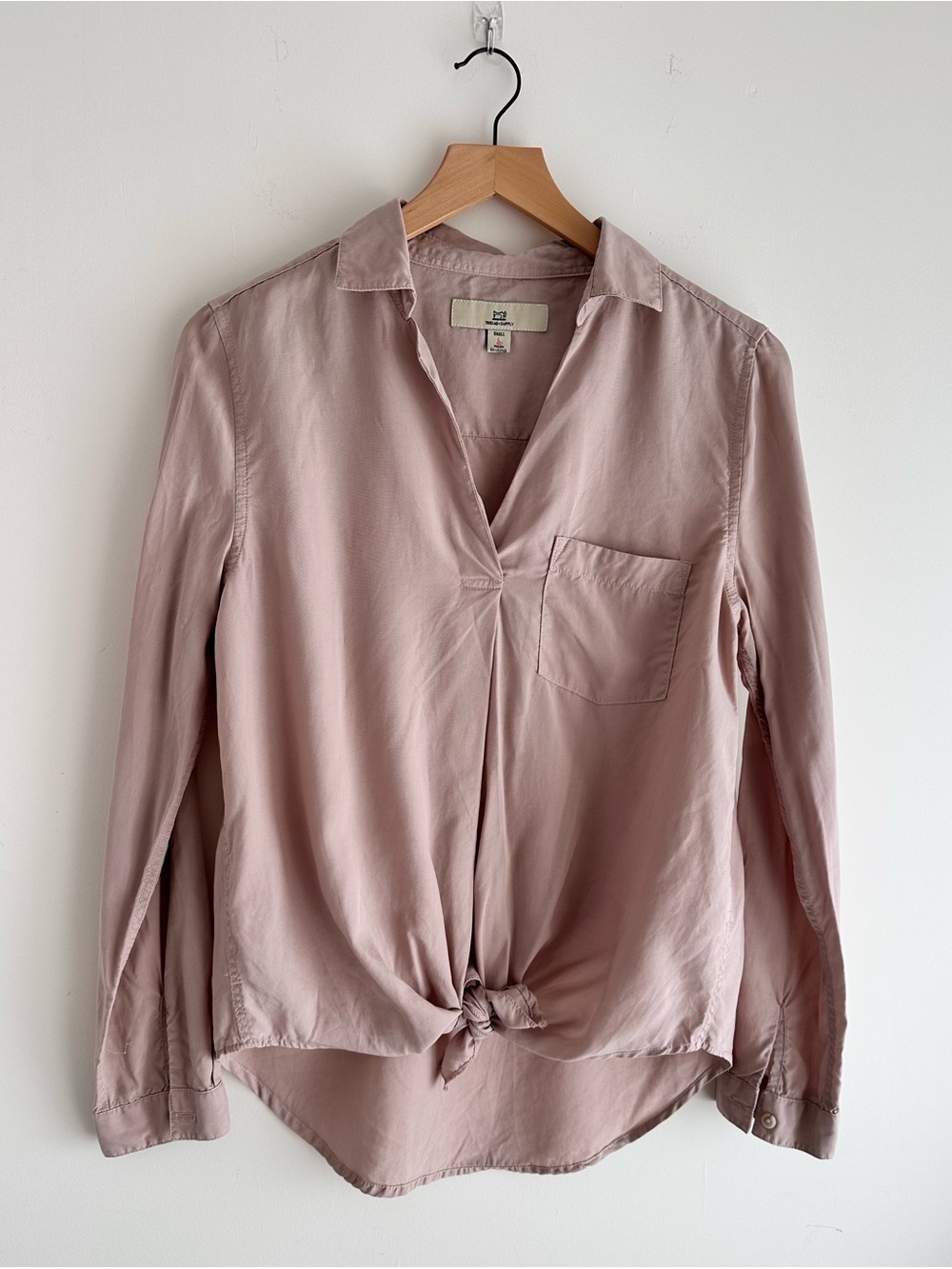 Thread & Supply Dusty Rose Tie-Front Button-Down Blouse